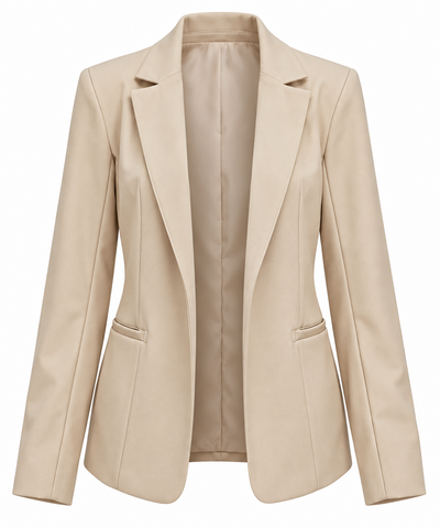 Women’s Beige Tailored Blazer – Classic Elegant Long Sleeve Jacket
