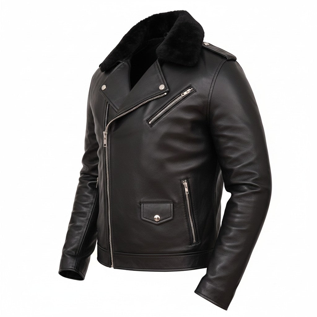 Damion Mayer Black Leather Men's Biker Motorcycle Jacket