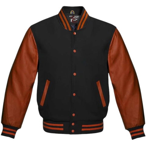 Multicolor Letterman Varsity Jacket Wool Body Brown Leather