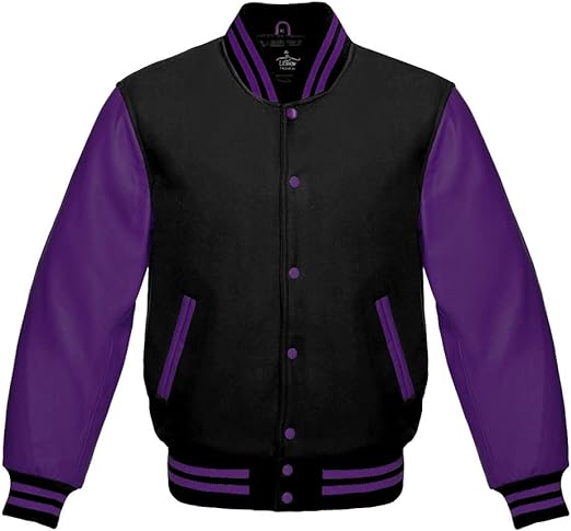 Premium Varsity Jacket Purple Leather Sleeves Classic College Bomber Style