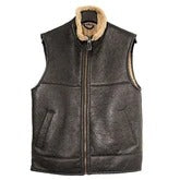 Brown leather vest with fur lining on a white background