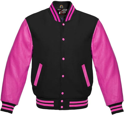 Premium Varsity Baseball Letterman Jacket Wool & Hot Pink Leather