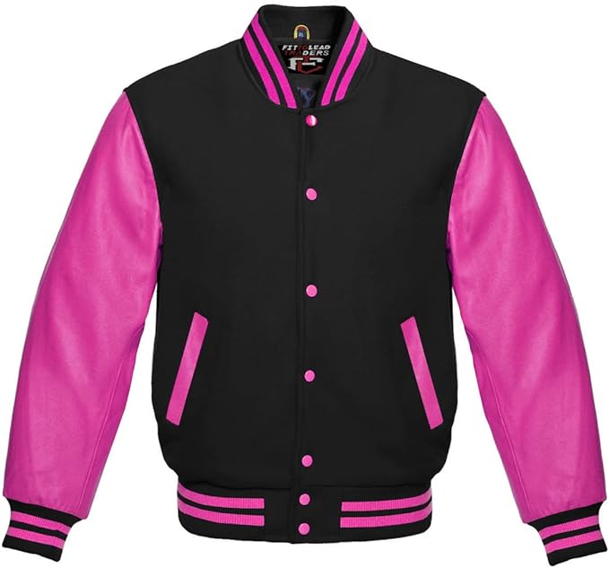 Hot Pink Leather Varsity Baseball Jacket Premium Wool Blend
