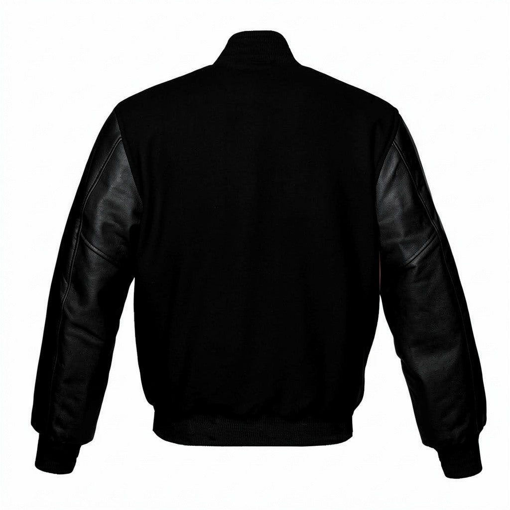 Black Wool & Leather Varsity Letterman Jacket – Classic Unisex Bomber