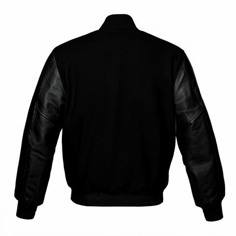 Black Wool & Leather Varsity Letterman Jacket – Classic Unisex Bomber