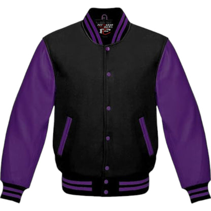 Premium Varsity Jacket Purple Leather Sleeves Classic College Bomber Style