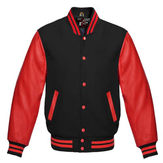 Varsity Jacket Red Leather Sleeves & Wool Body Letterman College Baseball