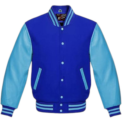Multicolor Wool Varsity Style Jacket Genuine Sky Leather Sleeves