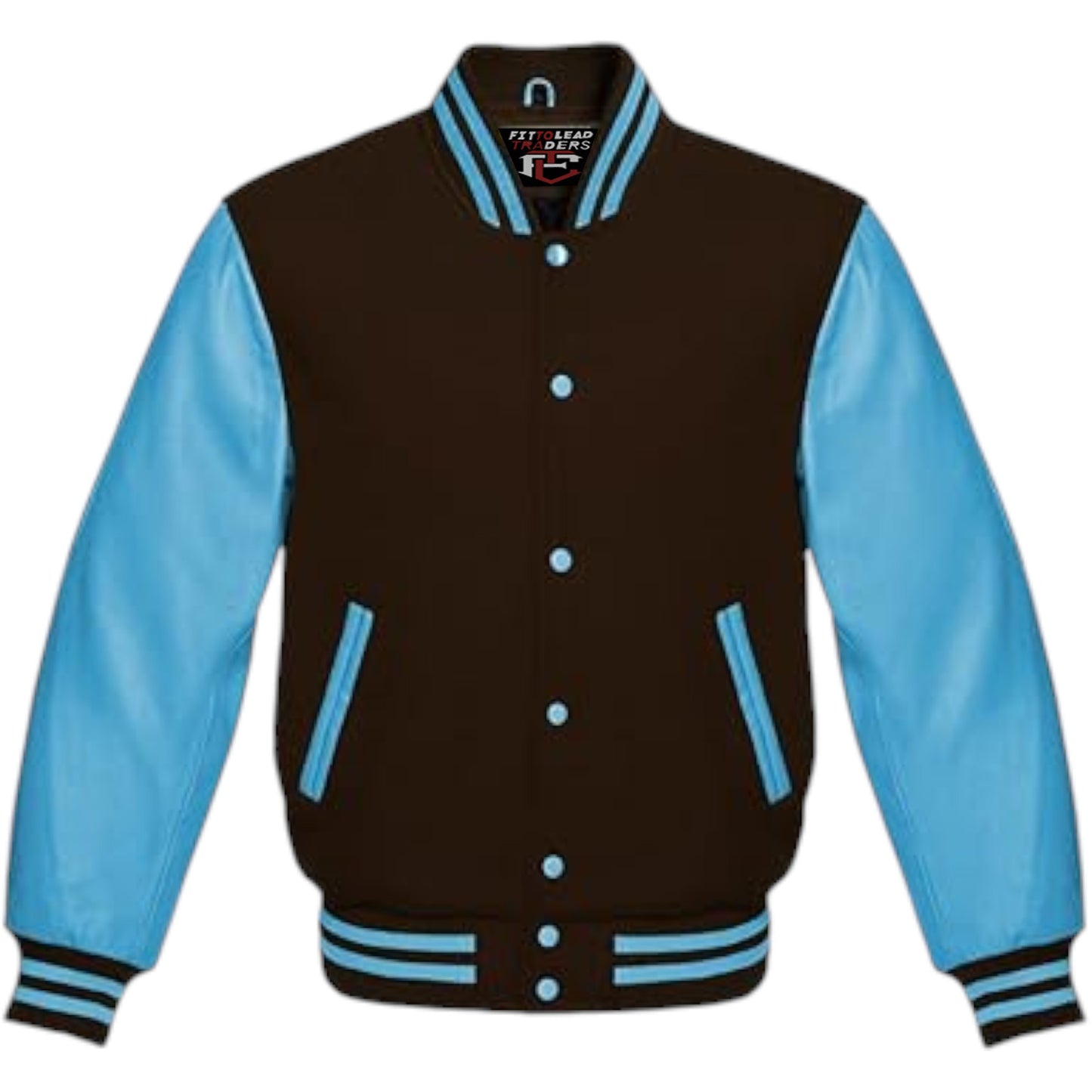 Multicolor Wool Varsity Jacket Genuine Sky Leather Sleeves Streetwear