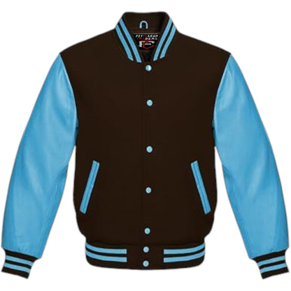 Multicolor Wool Varsity Jacket Genuine Sky Leather Sleeves Streetwear