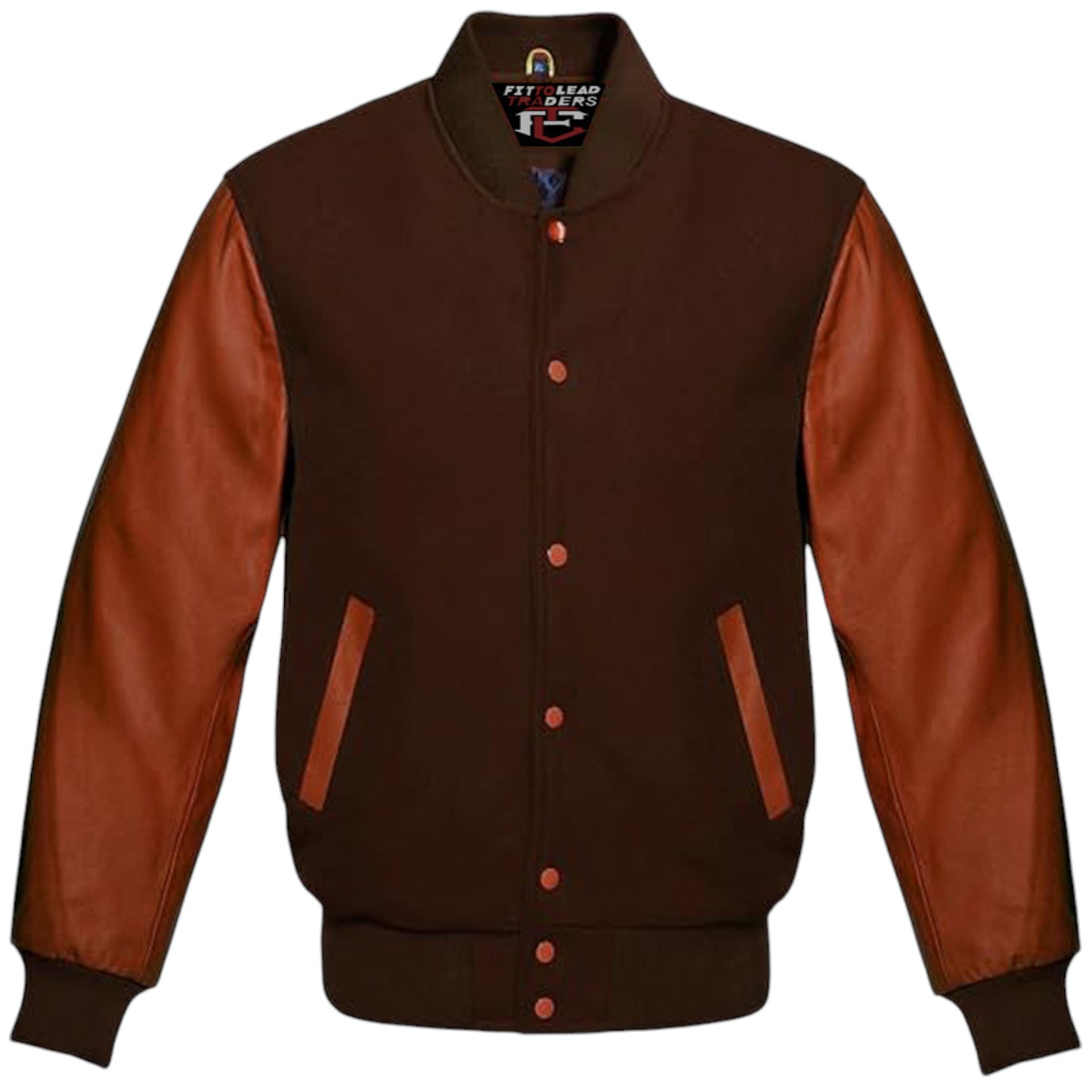 Custom Color Varsity Jacket Unisex – Brown Leather Sleeve Wool
