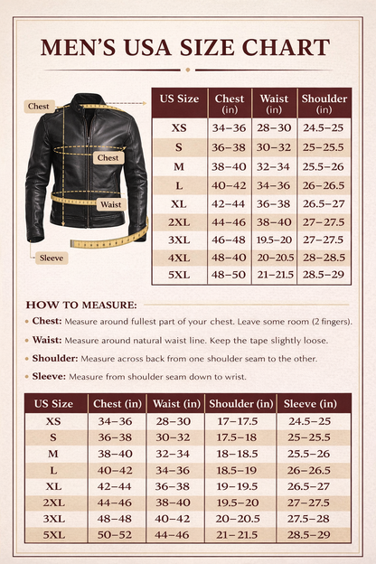 Men’s Slim Fit Leather Biker Bomber Café Racer Jacket