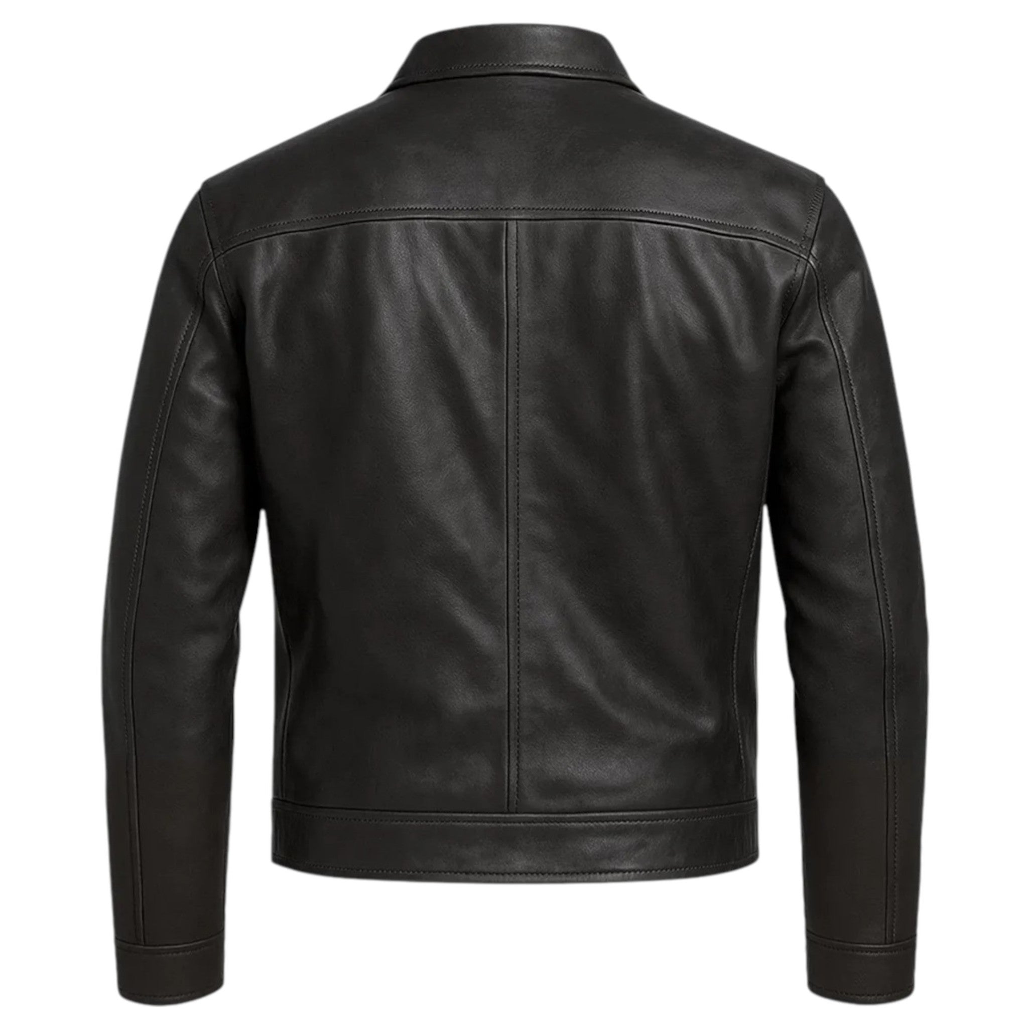 FTL Men Classic Black Leather Car Coat Jacket Zip Front