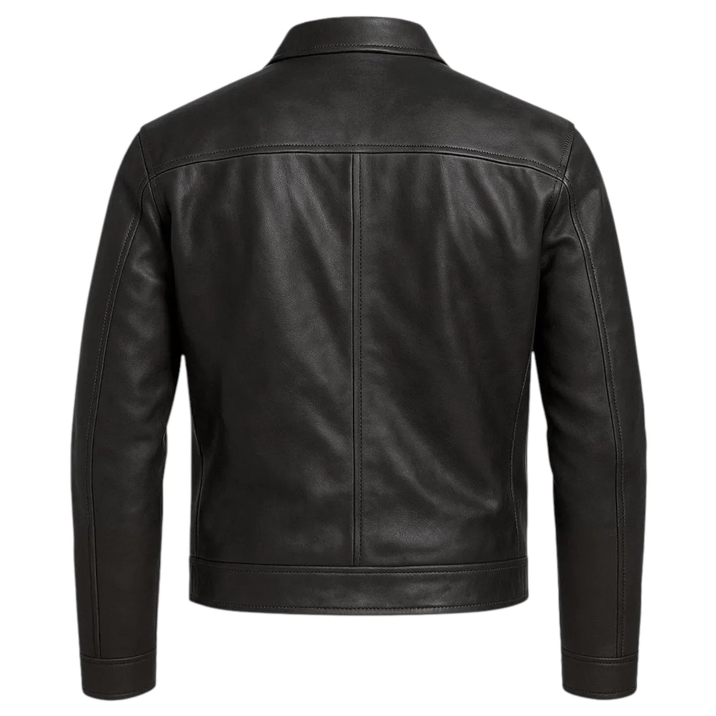 FTL Men Classic Black Leather Car Coat Jacket Zip Front