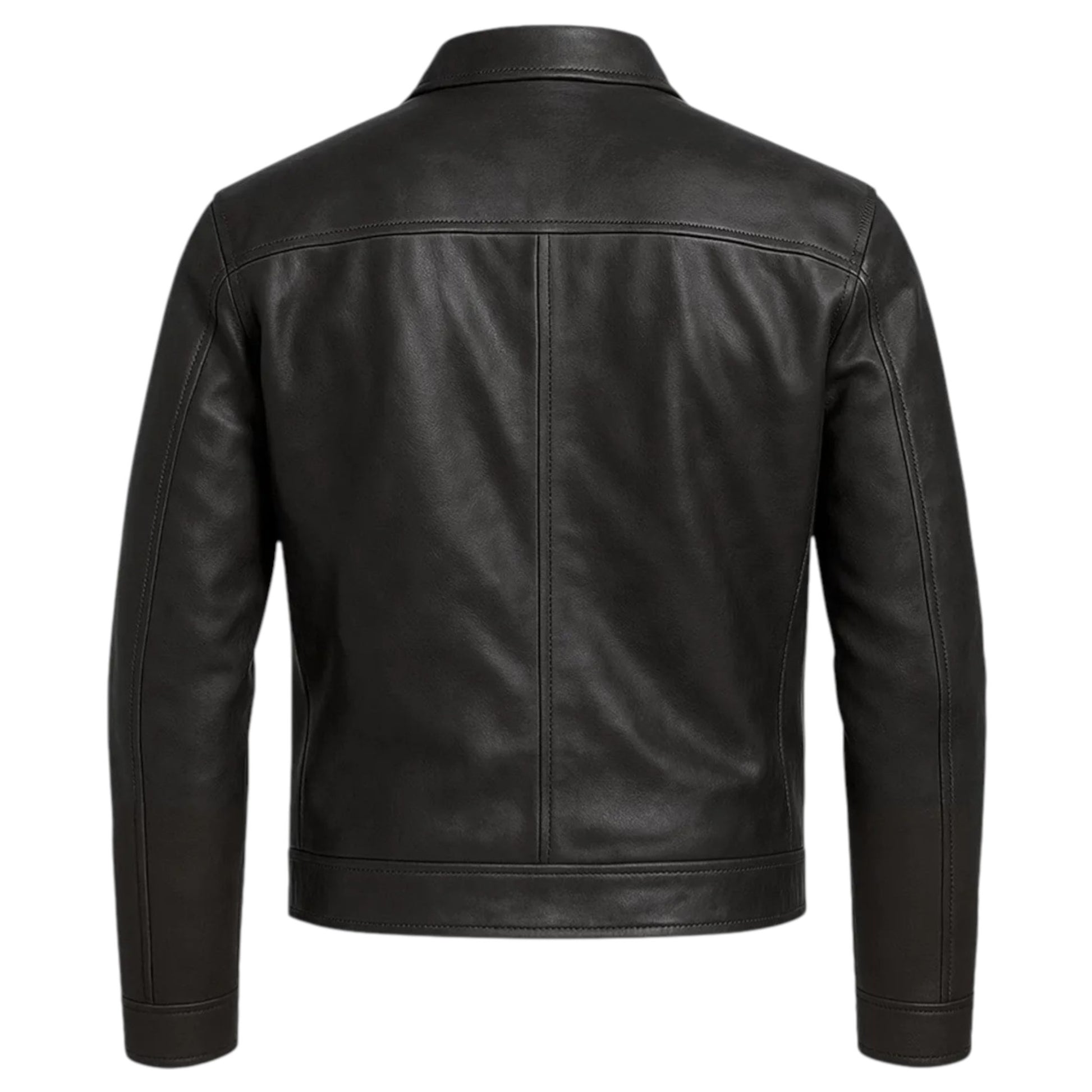 FTL Men Classic Black Leather Car Coat Jacket Zip Front
