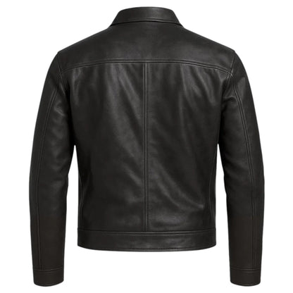 FTL Men Classic Black Leather Car Coat Jacket Zip Front