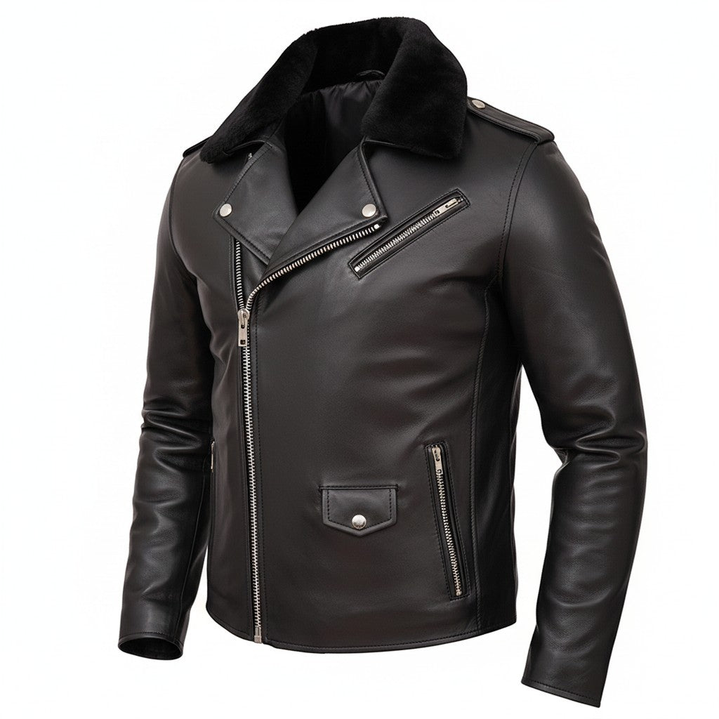 Damion Mayer Black Leather Men's Biker Motorcycle Jacket