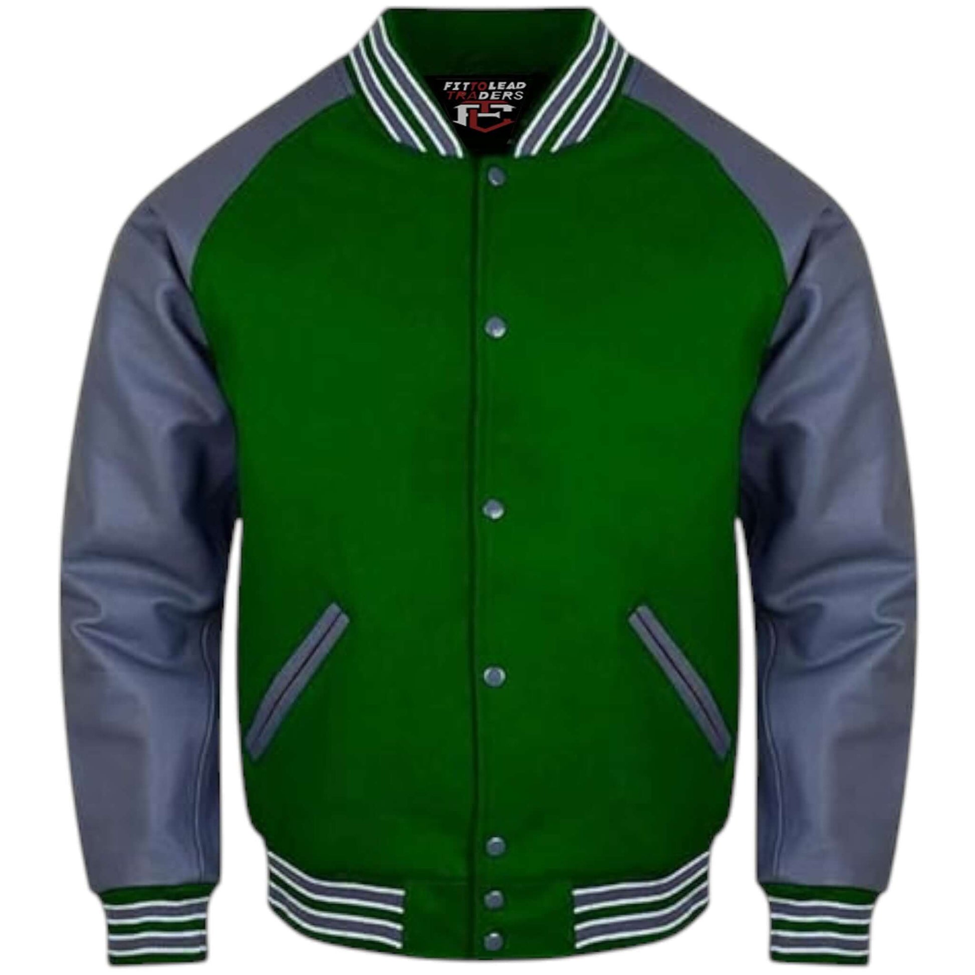Letterman Varsity Jacket Wool Body with Grey Leather Sleeves
