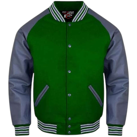 Letterman Varsity Jacket Wool Body with Grey Leather Sleeves