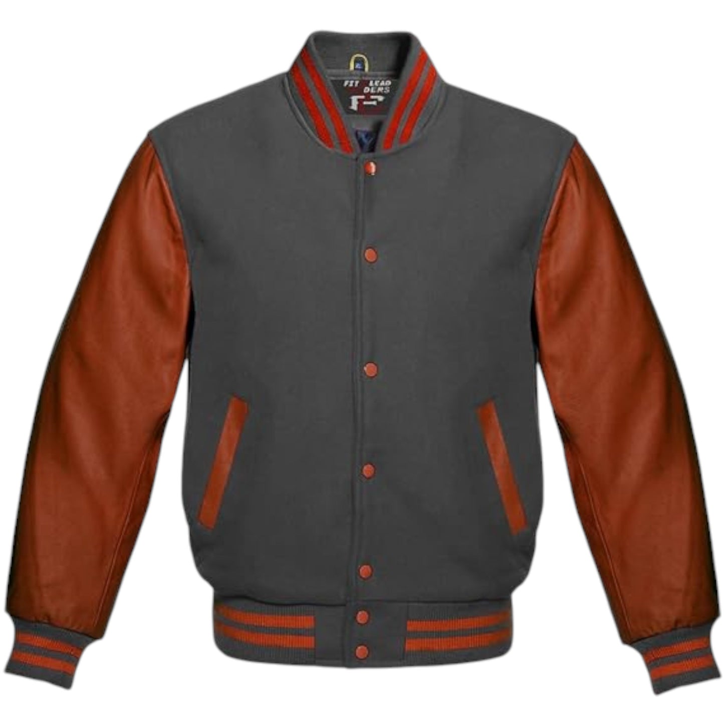 Custom Color Varsity Jacket Unisex – Brown Leather Sleeve Wool