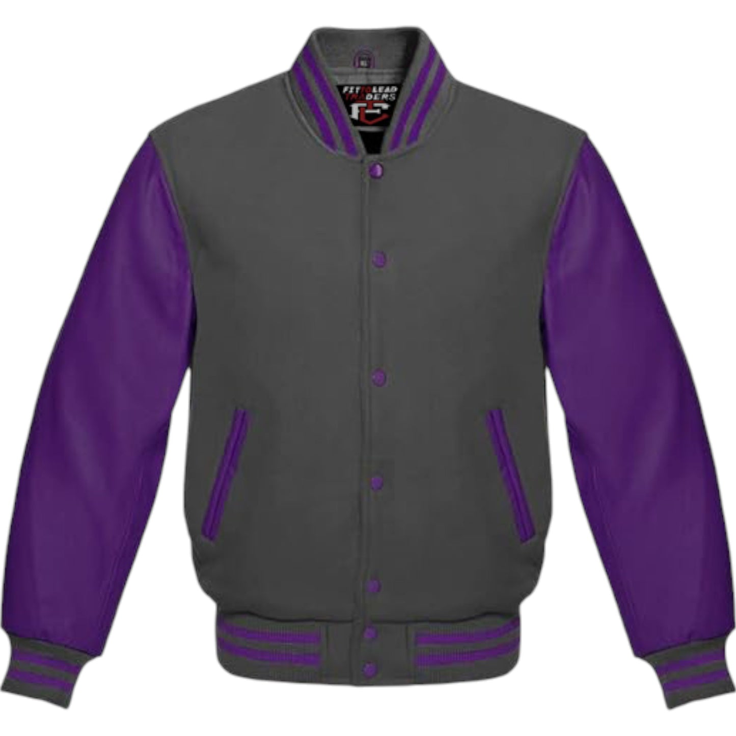 Stylish Premium Varsity Jacket with Wool Body & Purple Leather Sleeves