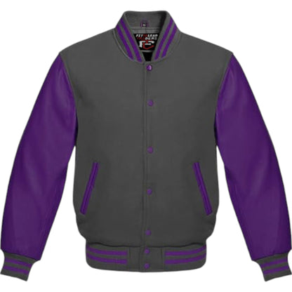 Stylish Premium Varsity Jacket with Wool Body & Purple Leather Sleeves