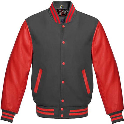 Varsity Letterman Wool Body with Red Leather Sleeves Jacket