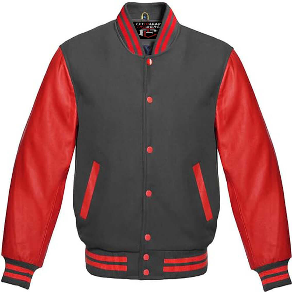 Classic Varsity Jacket Wool Body with Red Leather Sleeves