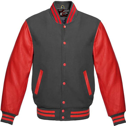 Classic Varsity Jacket – Red Leather Sleeves, Wool Body, Stylish Look