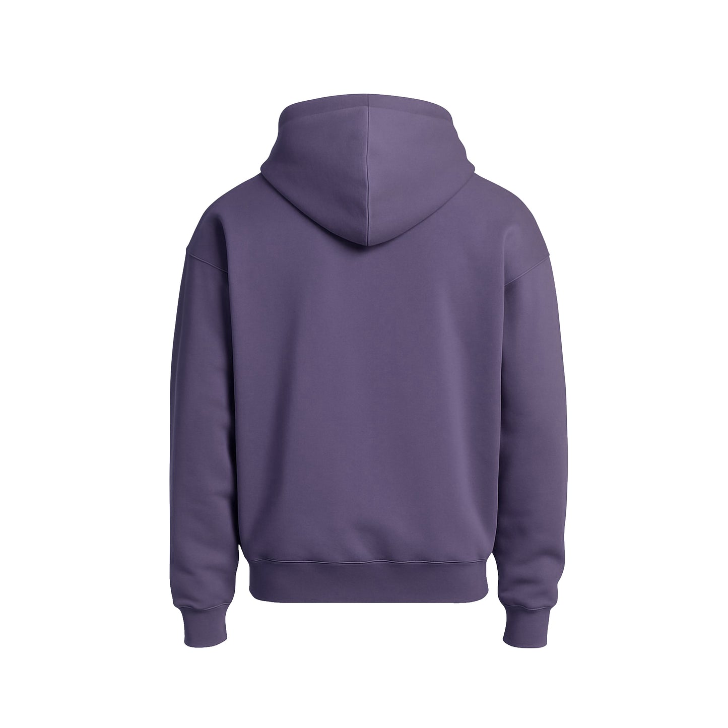Purple hoodie shown from the back on a white background