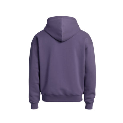 Purple hoodie shown from the back on a white background