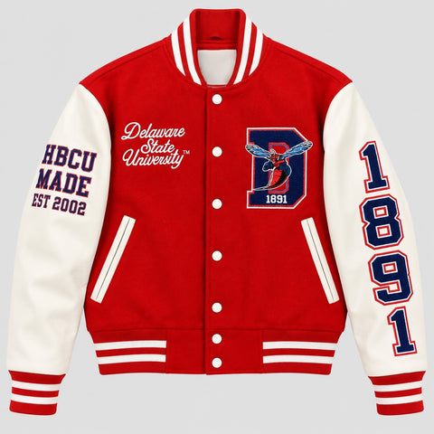 Delaware State Hornets Red & White Varsity Jacket