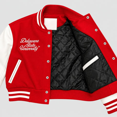 Delaware State Hornets Red & White Varsity Jacket
