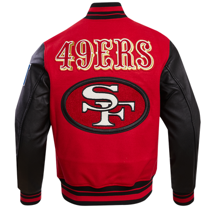 49ers Classic Wool & Leather Varsity Jacket Red Body, Black Sleeves