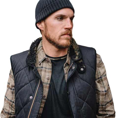 Men Black Quilted Sleeveless Vest High Collar Front Pockets