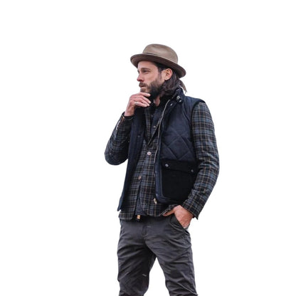Men's Black Quilted Sleeveless Vest with High Collar and Front Pockets