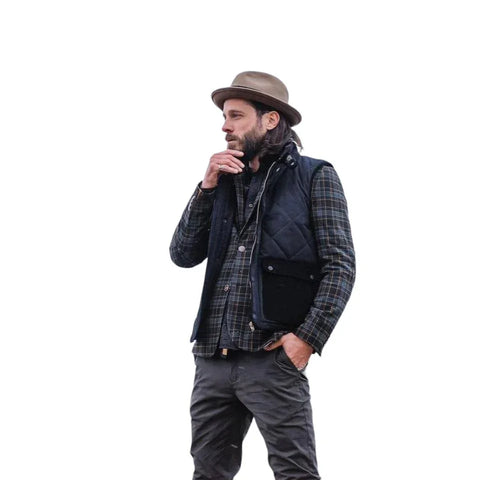 Men Black Quilted Sleeveless Vest High Collar Front Pockets