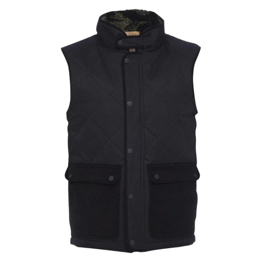Men's Black Quilted Sleeveless Vest with High Collar and Front Pockets
