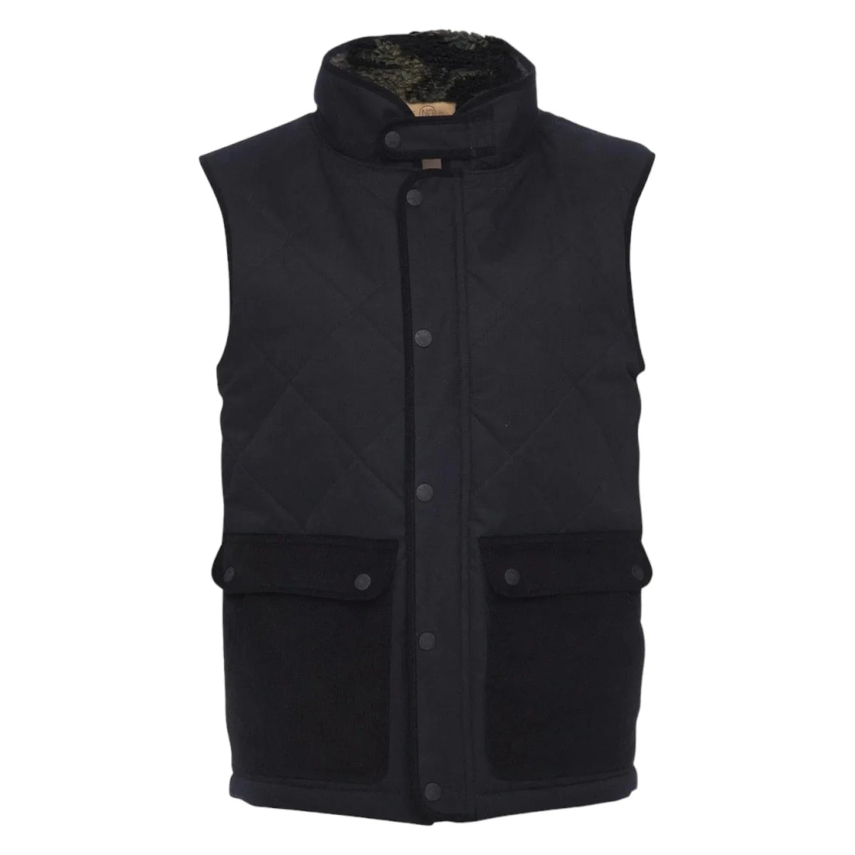 Men Black Quilted Sleeveless Vest High Collar Front Pockets