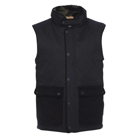 Men Black Quilted Sleeveless Vest High Collar Front Pockets