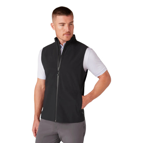 Men Light Black Sleeveless Zip-Up Vest with High Collar