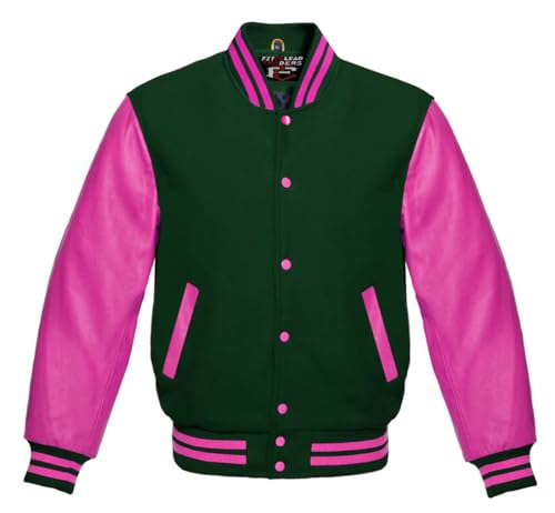 Hot Pink Leather Varsity Baseball Jacket Premium Wool Blend