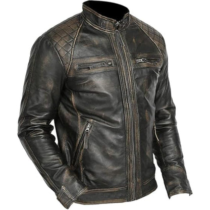 Gatsby Men Distressed Brown Leather Jacket Classic Look