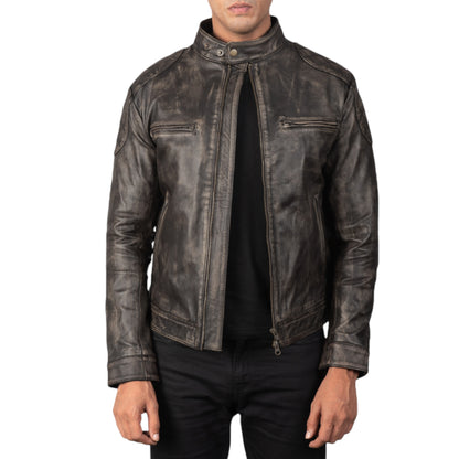 Gatsby Men Distressed Brown Leather Jacket Classic Look