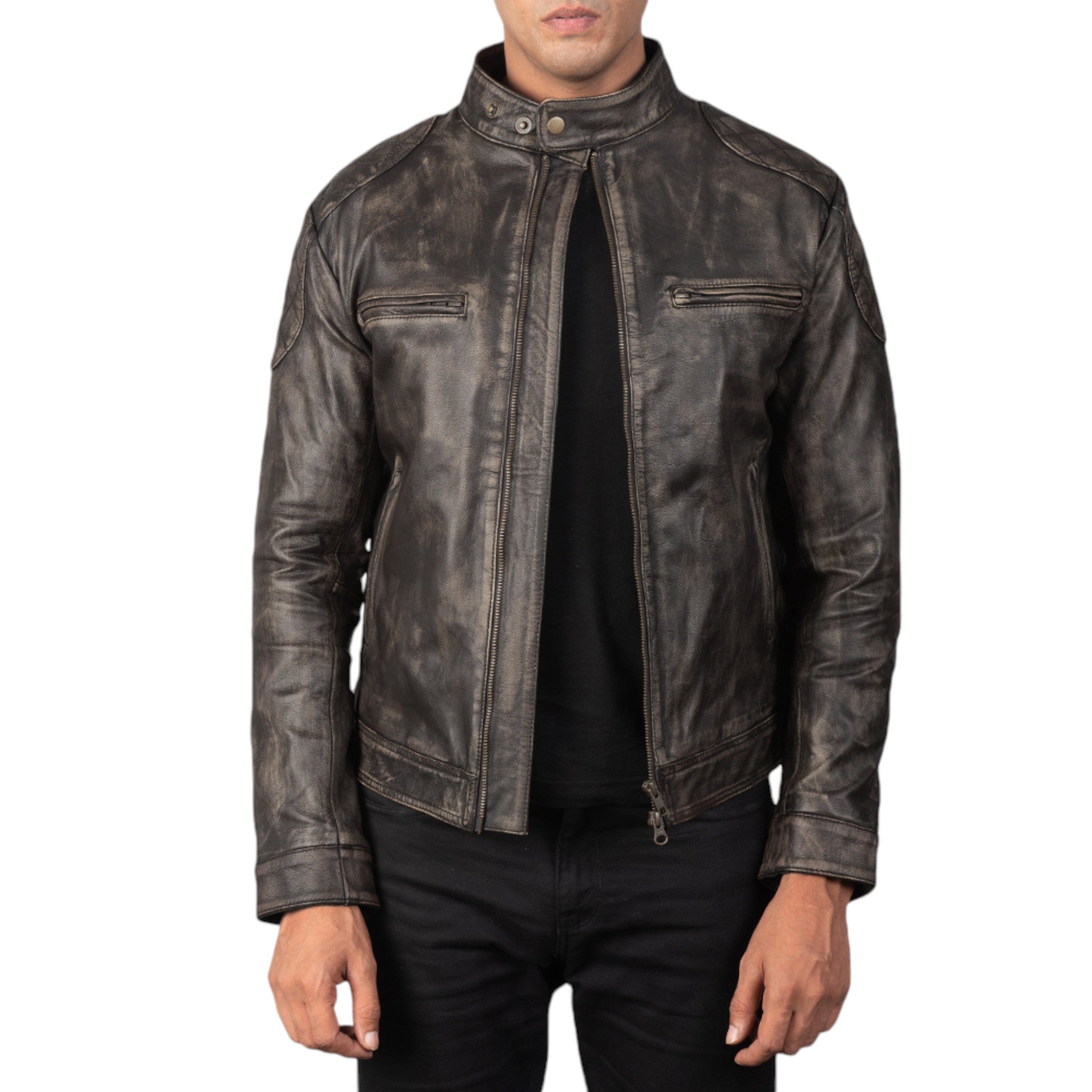 Gatsby Men Distressed Brown Leather Jacket Classic Look
