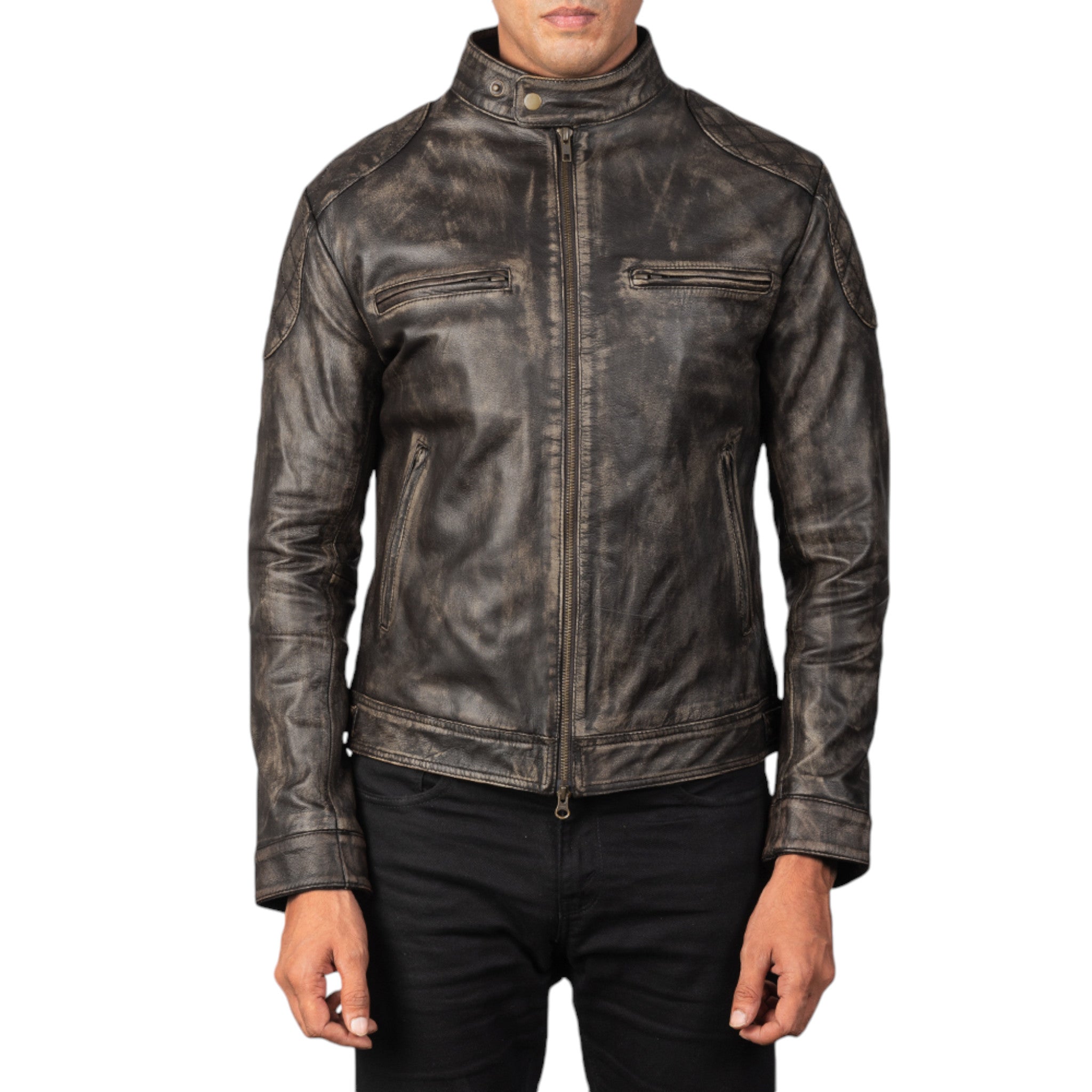 Gatsby Men Distressed Brown Leather Jacket Classic Look
