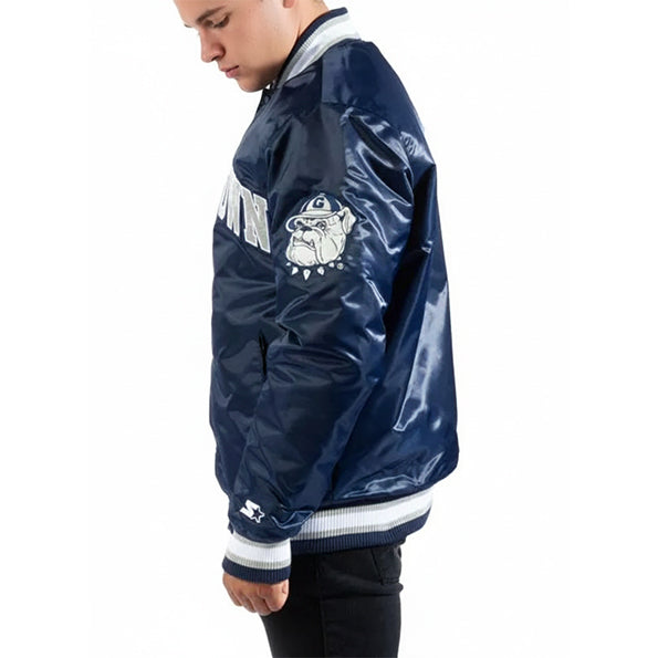 Georgetown Hoyas Vintage Navy Blue Satin Starter Bomber Jacket