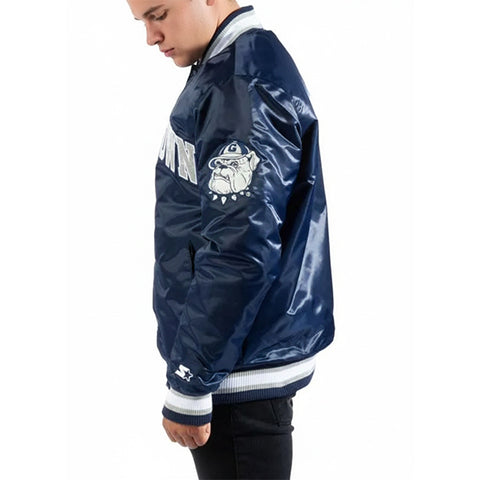Georgetown Hoyas Vintage Navy Blue Satin Starter Bomber Jacket