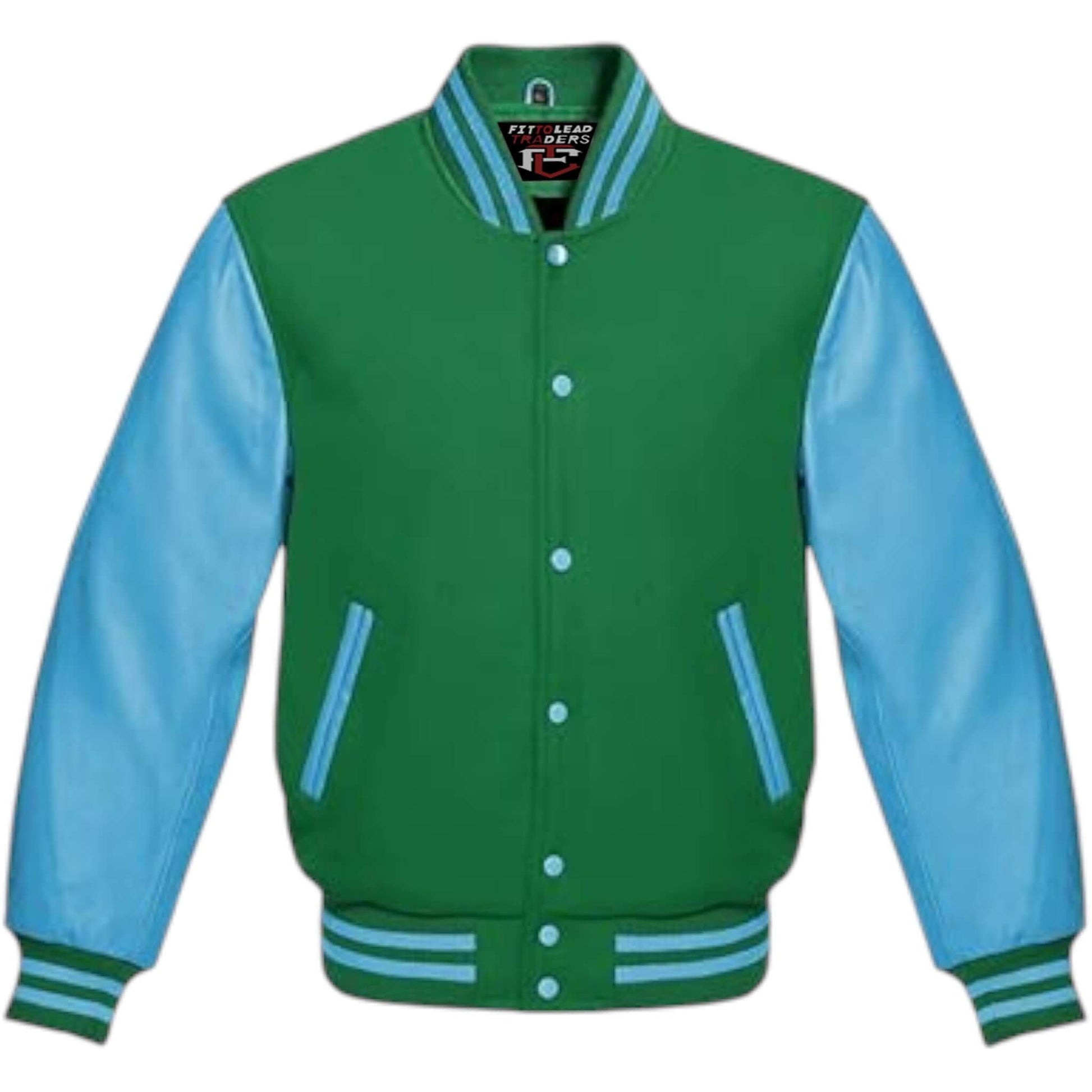 Multicolor Wool Varsity Jacket Genuine Sky Leather Sleeves