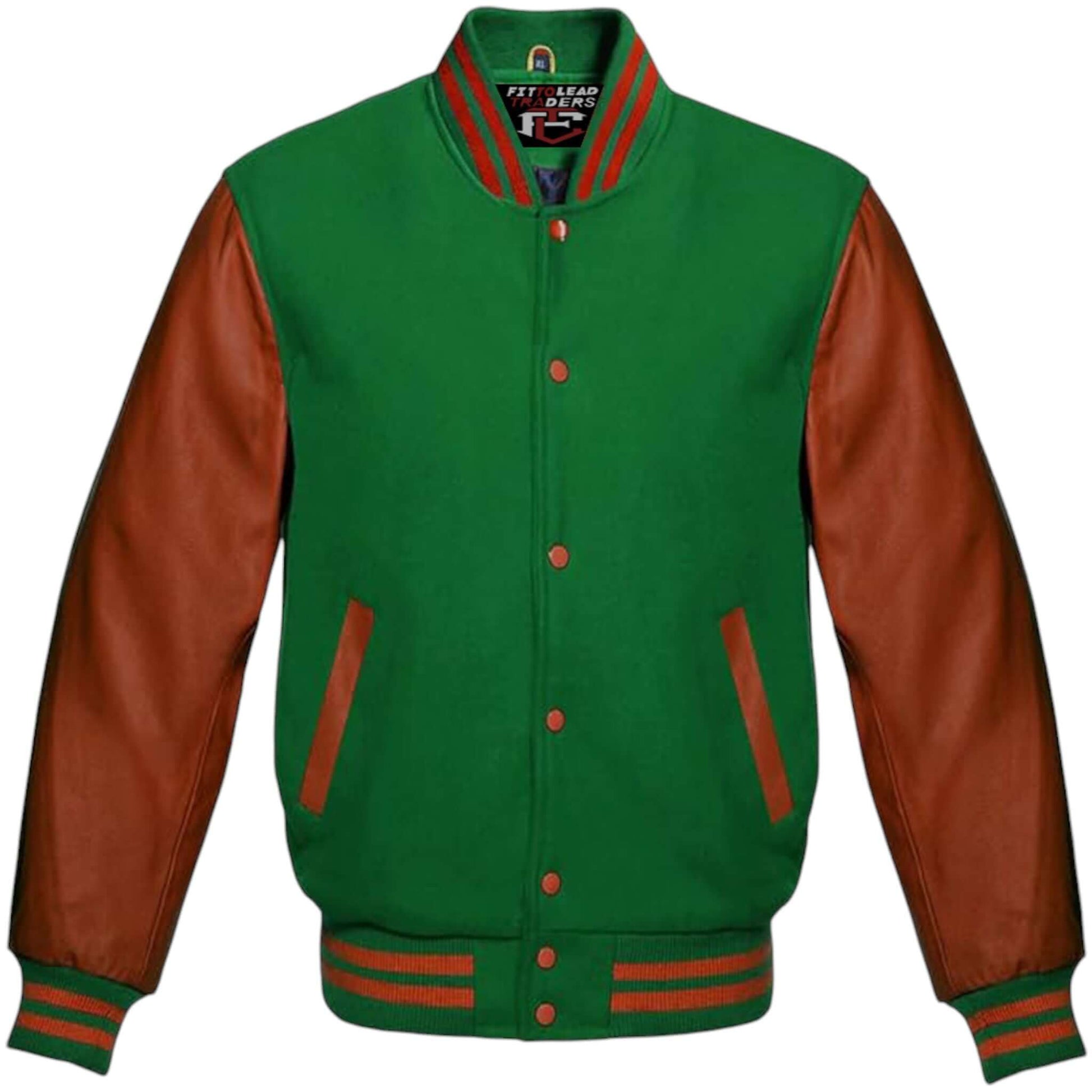 Multicolor Letterman Varsity Jacket Wool Body Brown Leather